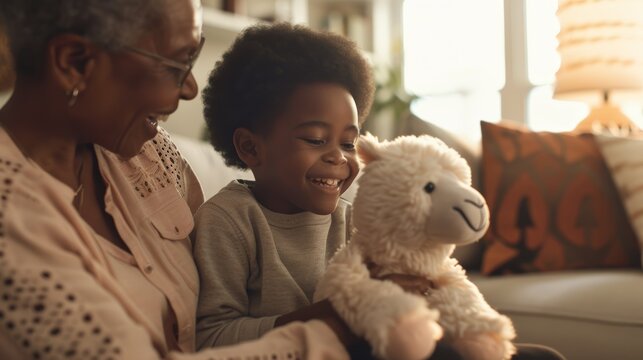 Joyful same-sex couple and their child enjoying family time on the living room floor, celebrating love and togetherness during a holiday break