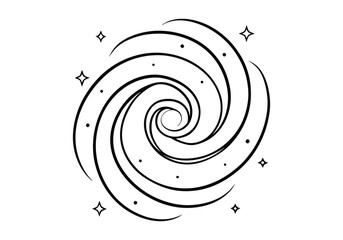 Continuous Line Drawing of a Spiral Galaxy with Stars – Abstract Space Art