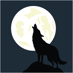 Wolf and Moon Illustration