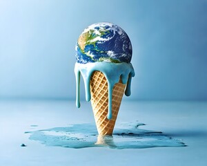 Earth Melting Like Ice Cream   Global Warming Conceptual Digital Artwork