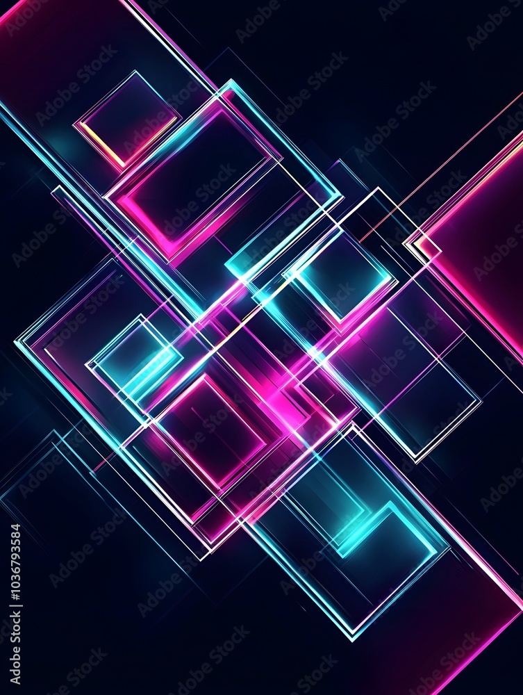 Sticker Neon Overlapping Squares Vibrant Layered Abstract Background