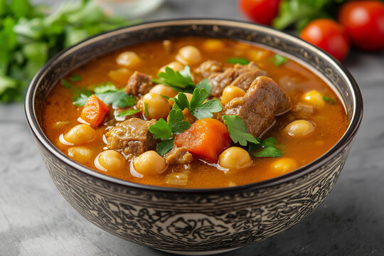 Traditional Libyan Sharba with Lamb, Chickpeas, and Spices