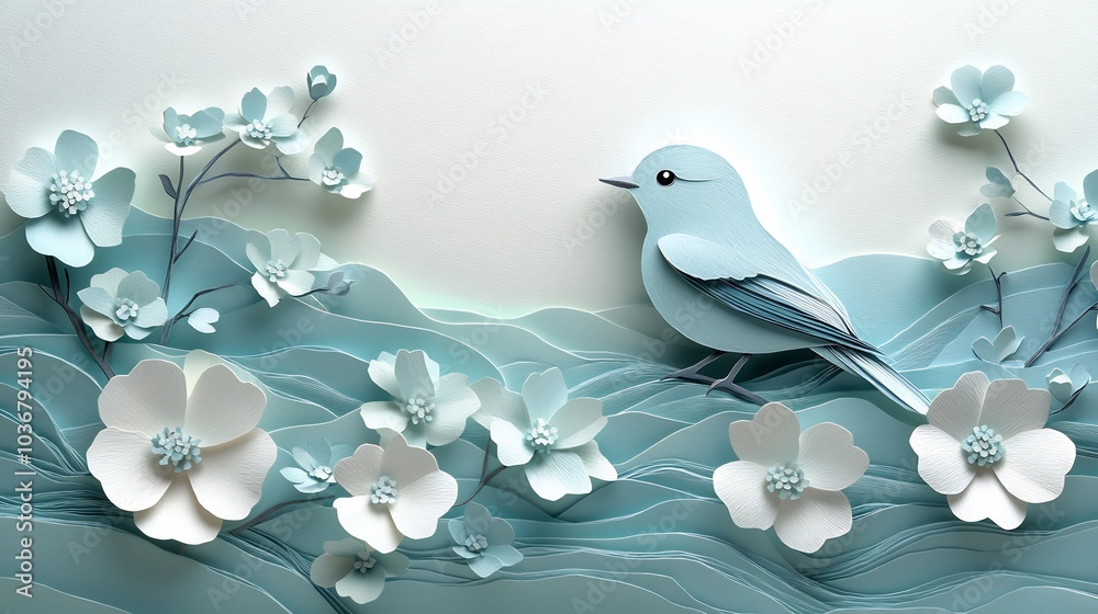 Poster intricate empty papercut nature icon resting in a beautifully layered paper frame with delicate flor