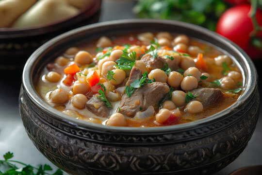 Traditional Libyan Sharba with Lamb, Chickpeas, and Vegetables
