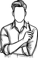 Black Line Art Corporate Entrepreneur Man Elegant Style Hand Drawn Illustration