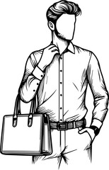Black Line Art Corporate Entrepreneur Man Elegant Style Hand Drawn Illustration