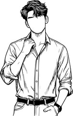 Black Line Art Corporate Entrepreneur Man Elegant Style Hand Drawn Illustration