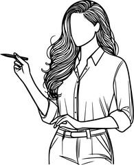 Black Line Art Corporate Entrepreneur Women Elegant Style Hand Drawn Illustration