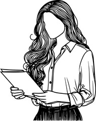 Black Line Art Corporate Entrepreneur Women Elegant Style Hand Drawn Illustration