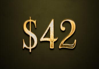 Old gold effect of 42 dollars with 3D glossy style Mockup.