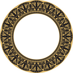 Vector golden round Egyptian border. Circle ornament of ancient Africa. Pattern of lotus flowers and sun