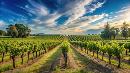Fototapeta premium Panoramic landscape of grape tree field