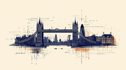 Fototapeta premium Stylized sunset illustration of London with Big Ben