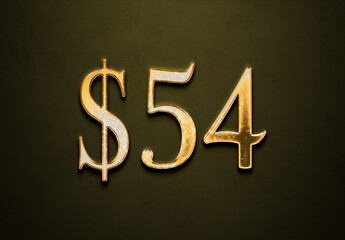 Old gold effect of 54 dollars with 3D glossy style Mockup.