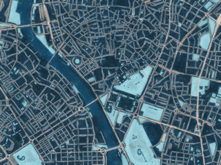 Painterly Style City Map of Seville Centro, Spain in a Blue Color Scheme.