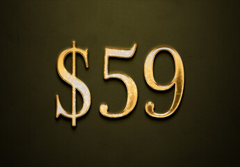 Old gold effect of 59 dollars with 3D glossy style Mockup.