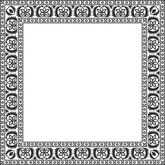 Obraz premium Vector square monochrome black Indian national ornament. Ethnic plant border. Flowers frame. Poppies and leaves