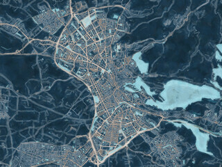 Painterly Style City Map of Granada, Spain in a Blue Color Scheme.