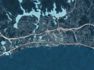 Painterly Style City Map of Marbella, Spain in a Blue Color Scheme.