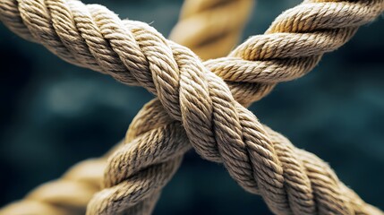 Complex web of interconnected ropes symbolizing intricate business relationships and antitrust challenges, with a focused foreground rope representing the effort to break monopolies.