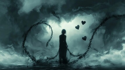 Obraz premium Heartbroken Figure in Stormy Skies