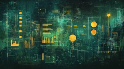 Professional Stock Illustration Asset Turnover Visualization in Forest Green and Mustard Yellow