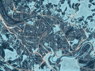 Painterly Style City Map of Bilbao, Spain in a Blue Color Scheme.