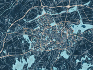 Painterly Style City Map of Vitoria, Spain in a Blue Color Scheme.