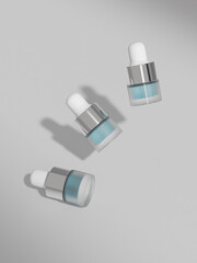 Small dropper bottle mockup, 5 ml frost glass skincare dropper bottle mockup, liquid pipette dropper container on clear background, close up pack shot of luxury essential aroma oil packaging