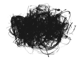 Chaotic black scribbles texture, isolated on transparent cutout background