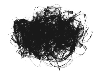 Chaotic black scribbles texture, isolated on transparent cutout background