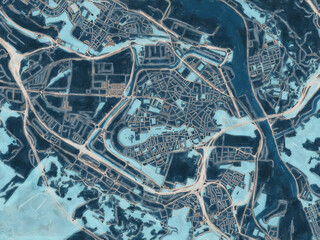 Painterly Style City Map of Barakaldo, Spain in a Blue Color Scheme.