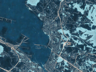 Painterly Style City Map of Getxo, Spain in a Blue Color Scheme.