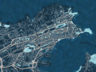 Painterly Style City Map of Santander, Spain in a Blue Color Scheme.