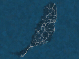 Painterly Style City Map of Fuerteventura, Spain in a Blue Color Scheme.