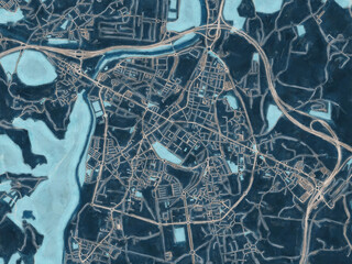 Painterly Style City Map of Torrelavega, Spain in a Blue Color Scheme.