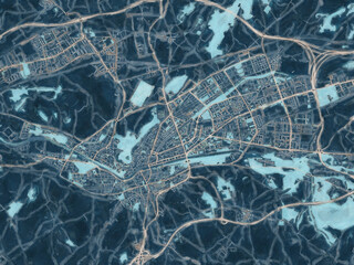 Painterly Style City Map of Burgos, Spain in a Blue Color Scheme.