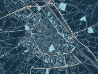 Painterly Style City Map of Albacete, Spain in a Blue Color Scheme.