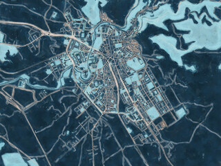 Painterly Style City Map of Cuenca, Spain in a Blue Color Scheme.