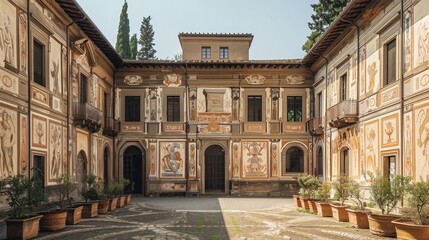 Fototapeta premium Italian Renaissance Courtyard with Stunning Murals