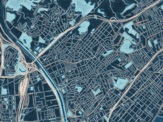 Painterly Style City Map of Santa Coloma de Gramenet, Spain in a Blue Color Scheme.