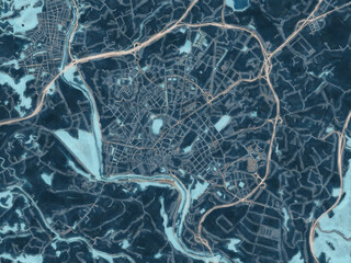 Painterly Style City Map of Manresa, Spain in a Blue Color Scheme.