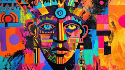 Fototapeta premium Abstract Aztec Mask in Pop Art Style with Bold Colors