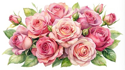 Naklejka premium Pink roses watercolor painting art silhouette