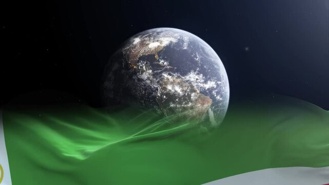 Chechen Republic flag - 3D realistic waving flag on Earth globe