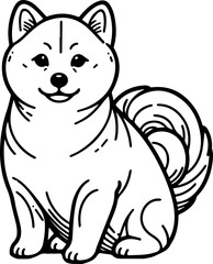 Black Line Art Japanese Cute Small Shiba Dog Hand Drawn Illustration
