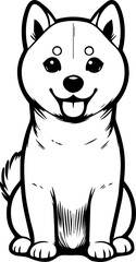Black Line Art Japanese Cute Small Shiba Dog Hand Drawn Illustration