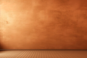 An empty burnt sienna wall background with wooden floor. (Generative AI)