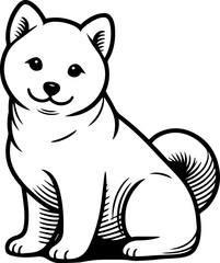 Black Line Art Japanese Cute Small Shiba Dog Hand Drawn Illustration