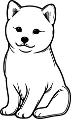 Black Line Art Japanese Cute Small Shiba Dog Hand Drawn Illustration